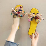 2019 Hot Summer Flat Heel Women Cut Out Ladies Sandals Ladies Bohemia Sandals With Knot Flat Shoe Candy Color Outdoor Holiday Sl