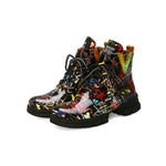 2019 British style graffiti thick with newspaper pattern personality short boots with students large size Martin boots women