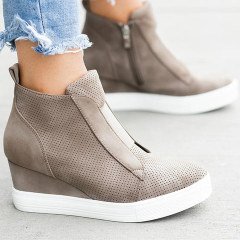 2019 New Spring Autumn Ankle Boots Women Side Zip Casual Platform Shoes Female Canvas Rubber Botas Mujer Breathable Winter Boots