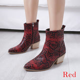 Print Snake Pu Women Ankle Boots Zip Pointed Toe Footwear Thick High Heels Female Boot Shoes Women 2020 snakeskin Bootie Shoes