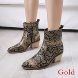 Print Snake Pu Women Ankle Boots Zip Pointed Toe Footwear Thick High Heels Female Boot Shoes Women 2020 snakeskin Bootie Shoes