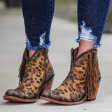 Women Shoes New fashion Leopard Print Sexy Pointed Toe Ankle Boots Slip on Deep V High Heel Women boots Lady Shoes Dropship