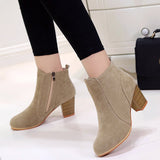 Autumn Winter New Boots Women High Heels Female Martin Boots Buckle Fashion Round Toe Flock Western Ankle British Style