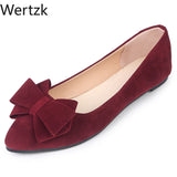 Wertzk 2019 Lady Ballet Flats Sweet Bow Pointy Toe Butterfly Knot Women's Flats Solid Flock Ballerina Flat Shoes E499