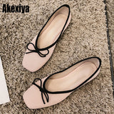 2019 New knitting Ballet shoes Fashion Solid color matching bow square head Ballerina Flats shallow mouth women's single shoes