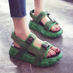 Summer New Chunky Sneakers Sandals Women Buckle Open Toes Sandalias Green Casual Ladies Shoes 5.5CM Thick Bottom Platform Sandal