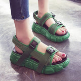 Summer New Chunky Sneakers Sandals Women Buckle Open Toes Sandalias Green Casual Ladies Shoes 5.5CM Thick Bottom Platform Sandal