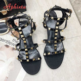 Aphixta Dress Sandal High Quality Fashion Rivet Women Shoes 6cm High Heels Comfortable Ladies Sandals Woen Shoes Big Size 44