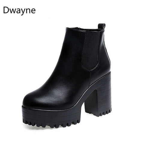 Dwayne Botas Mujer Fashion Women Boots Square Heel Platforms Zapatos Mujer PU Leather Thigh High Pump Boots Motorcycle Shoes