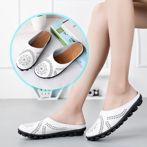 New Women Flats Shoes Summer Shoes Woman Genuine Leather Shoes Women Ballerina Flats Hollow Women's Loafers Plus Size 35-44